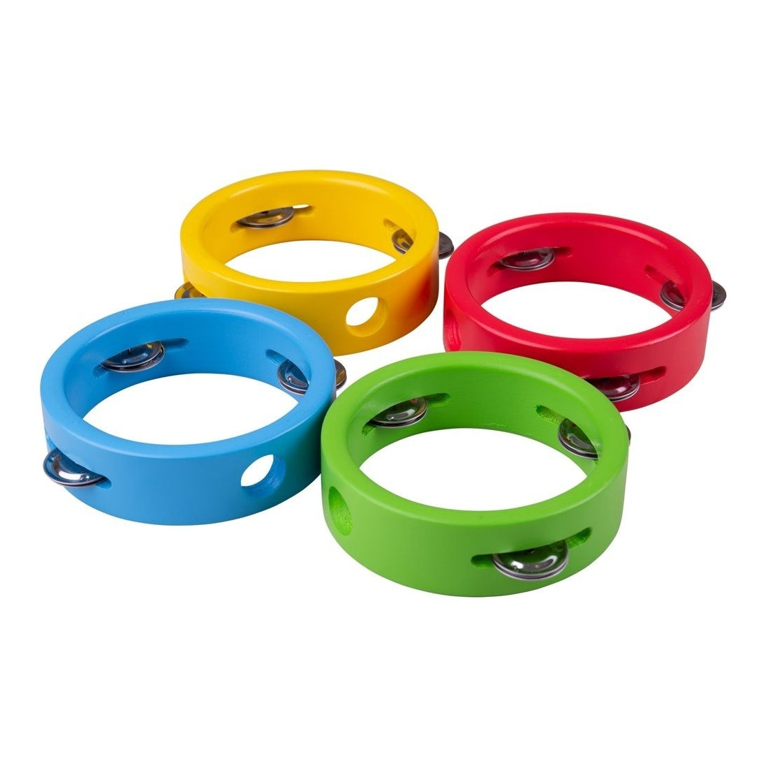 BigJigs Mini Tambourine in 4 colours with red, blue, green and yellow