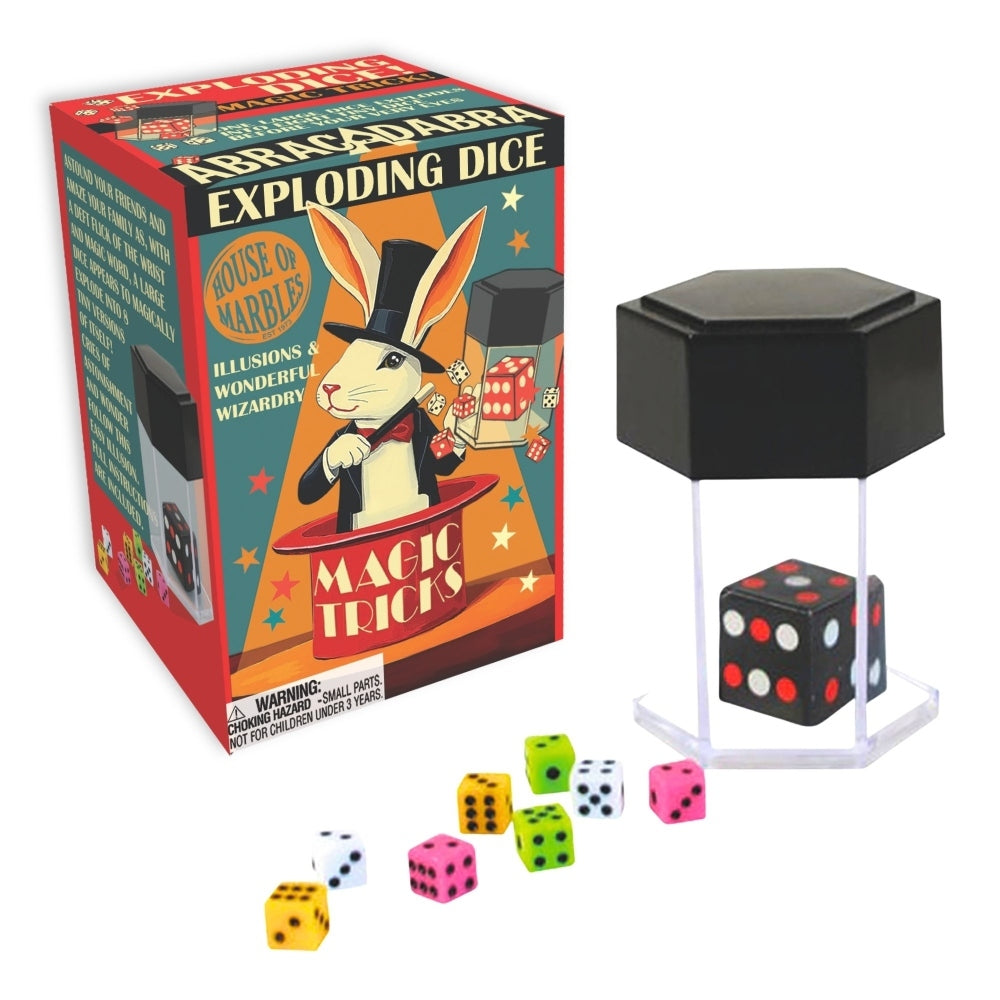 Box for exploding dice magic trick with tub and dice