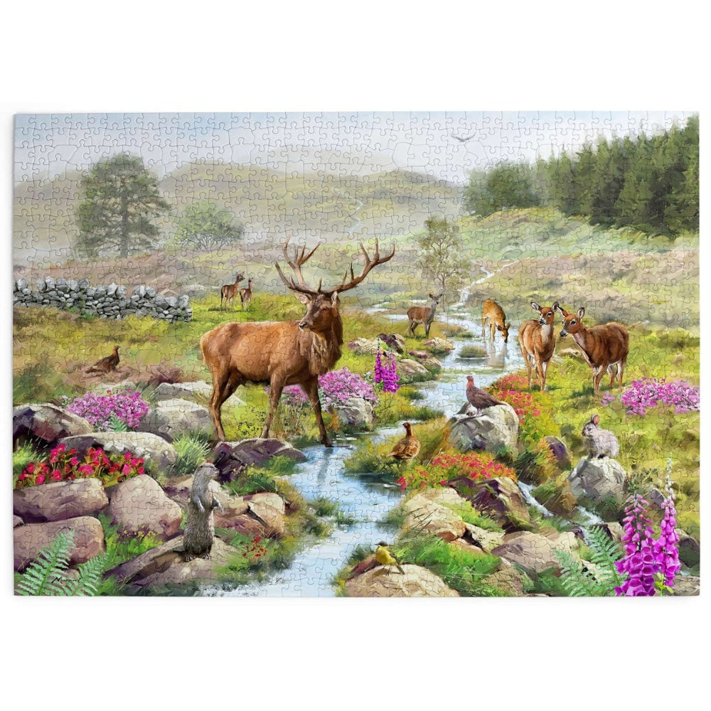Image for the house of puzzles 1000 piece jigsaw Highland Majesty, with a scene of the Scottish highlands filled with wildlife