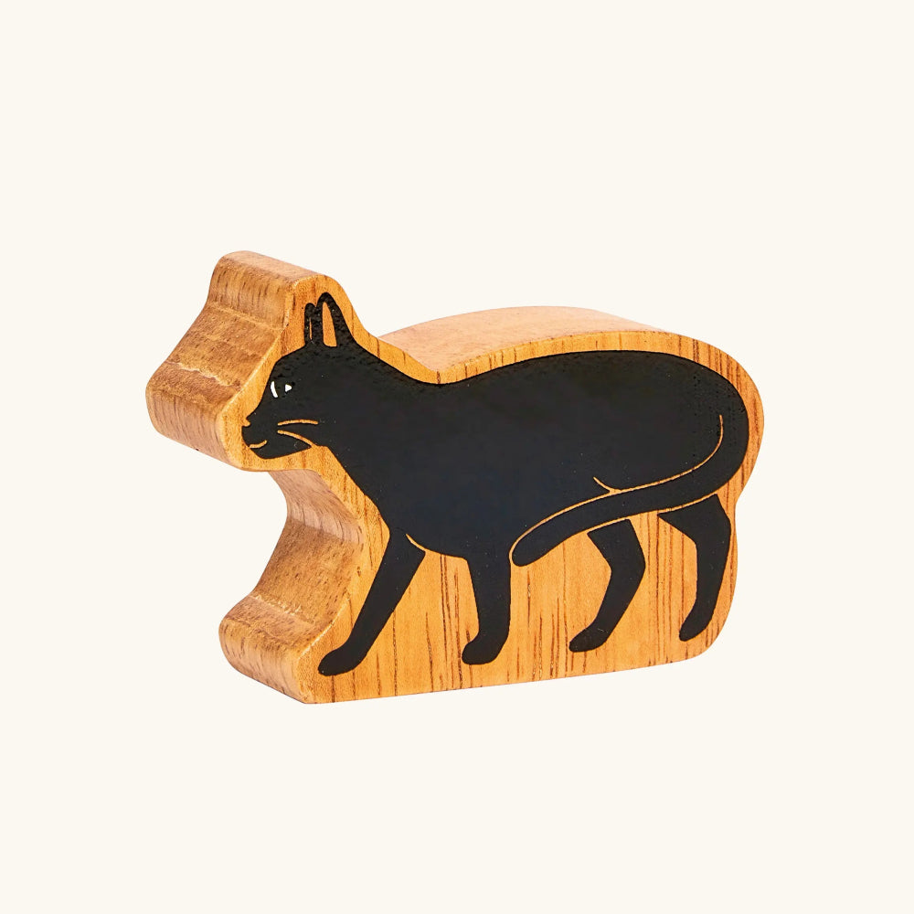 A solid wooden spooky black cat animal figure from Lanka Kade