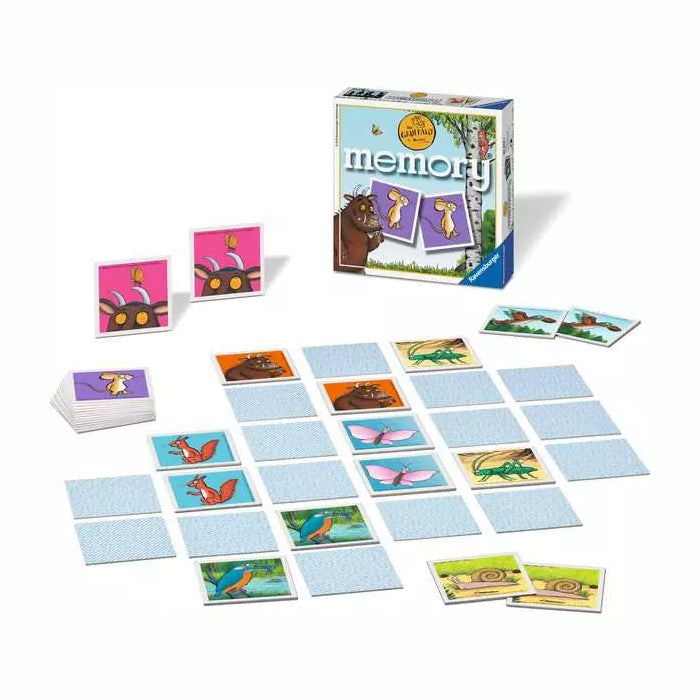 Gruffalo memory game with cards and packaging on a white background