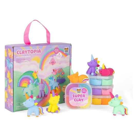 Claytopia Unicorn World with air drying clay tubs and crafted unicorns with box