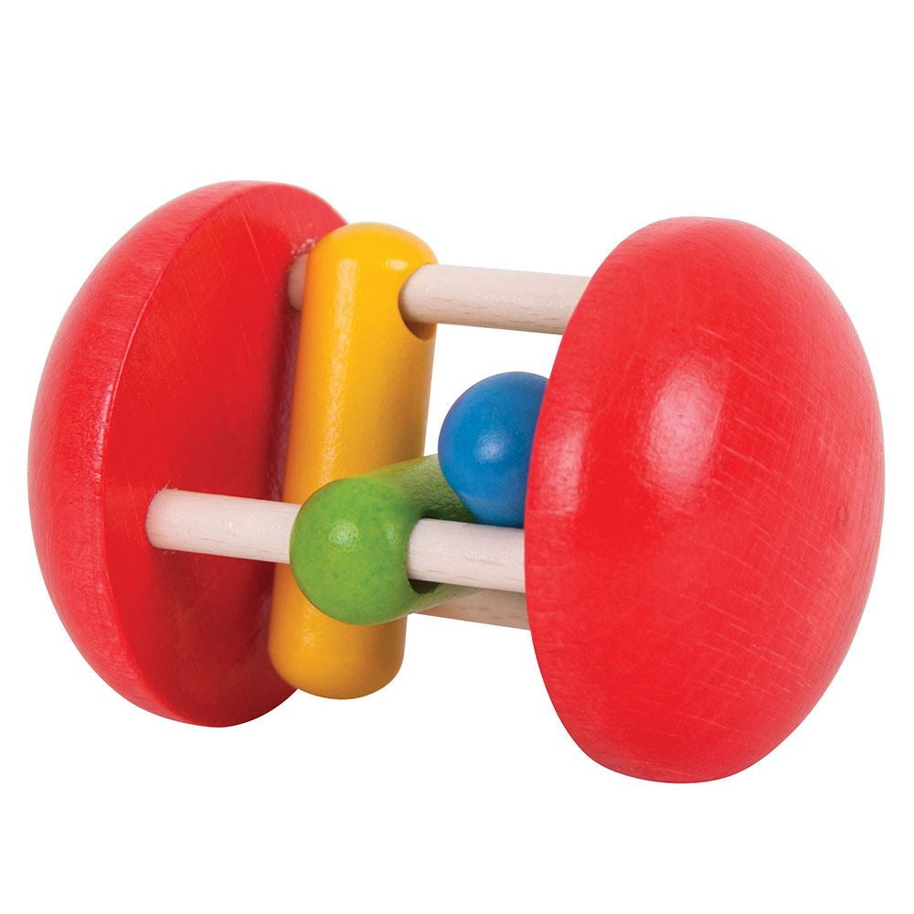 A colourful wooden baby rattle from Bigjigs