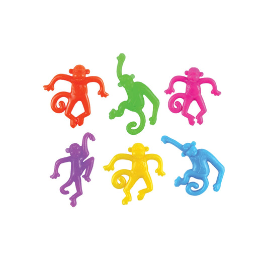 6 colourful stretchy money toys on a white background