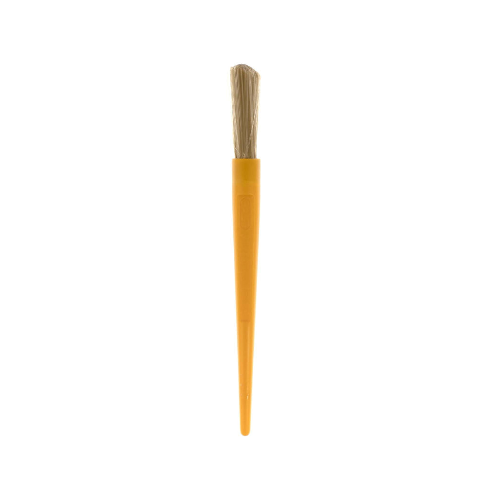 A chunky Galt Chubbybrush paintbrush with yellow plastic handle and thick nylon bristles on a white background