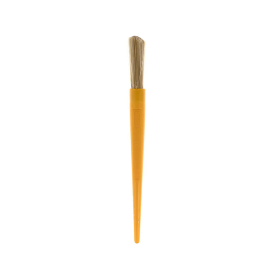 A chunky Galt Chubbybrush paintbrush with yellow plastic handle and thick nylon bristles on a white background