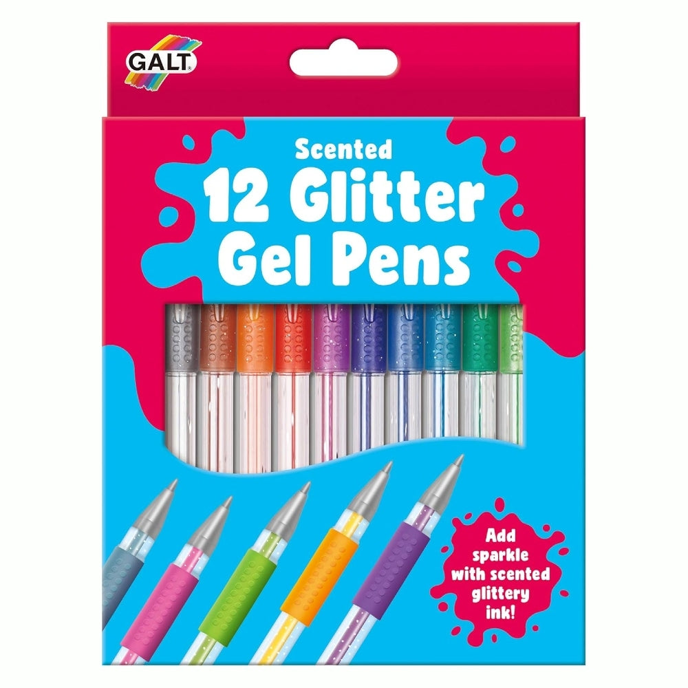 The red and blue package for Galt's Scented 12 glitter gel pens