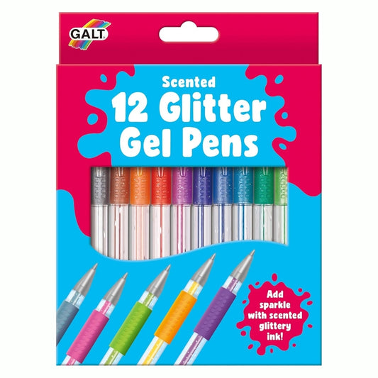 The red and blue package for Galt's Scented 12 glitter gel pens