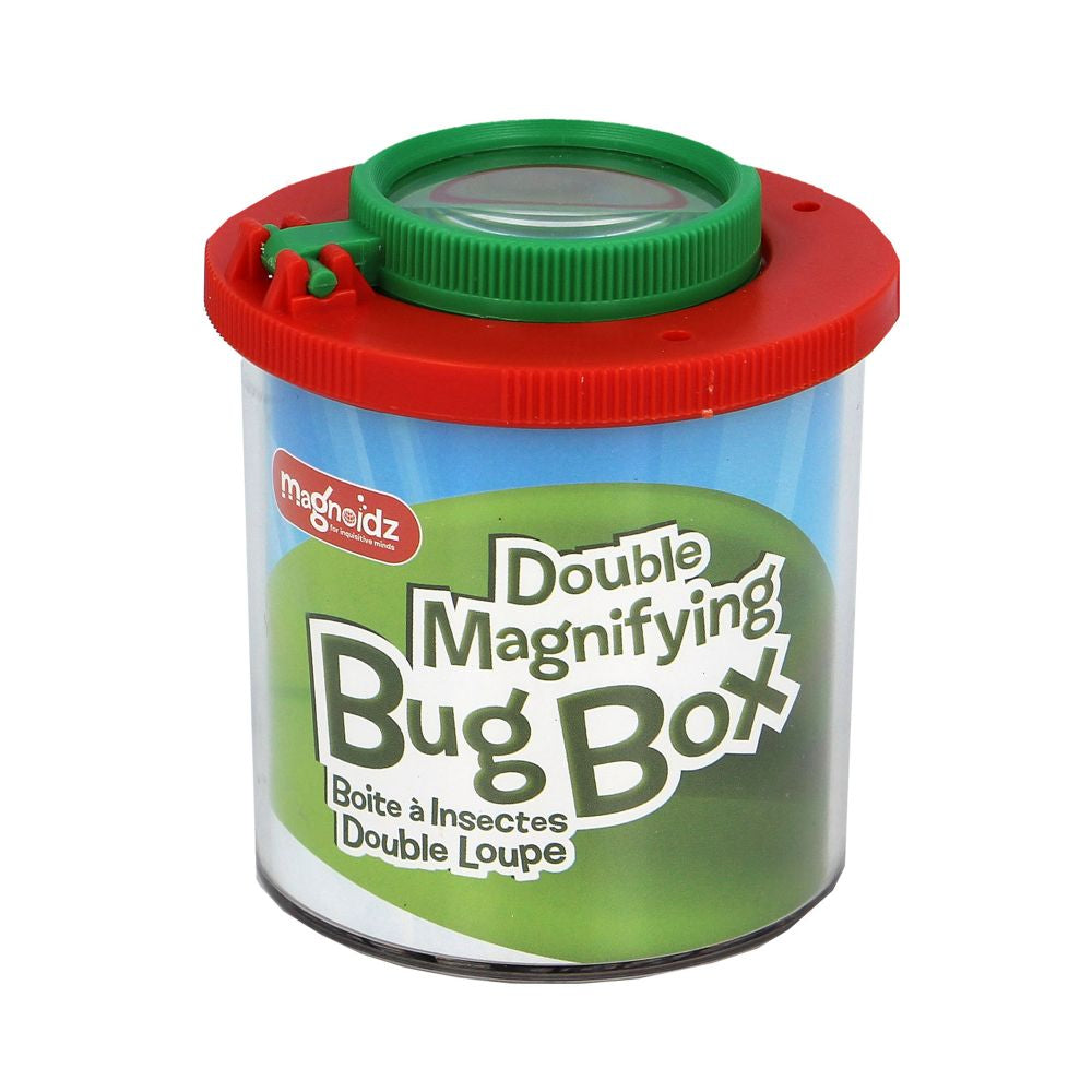 Double Magnifying Bug Box from Keycraft with red and green lid on a white background