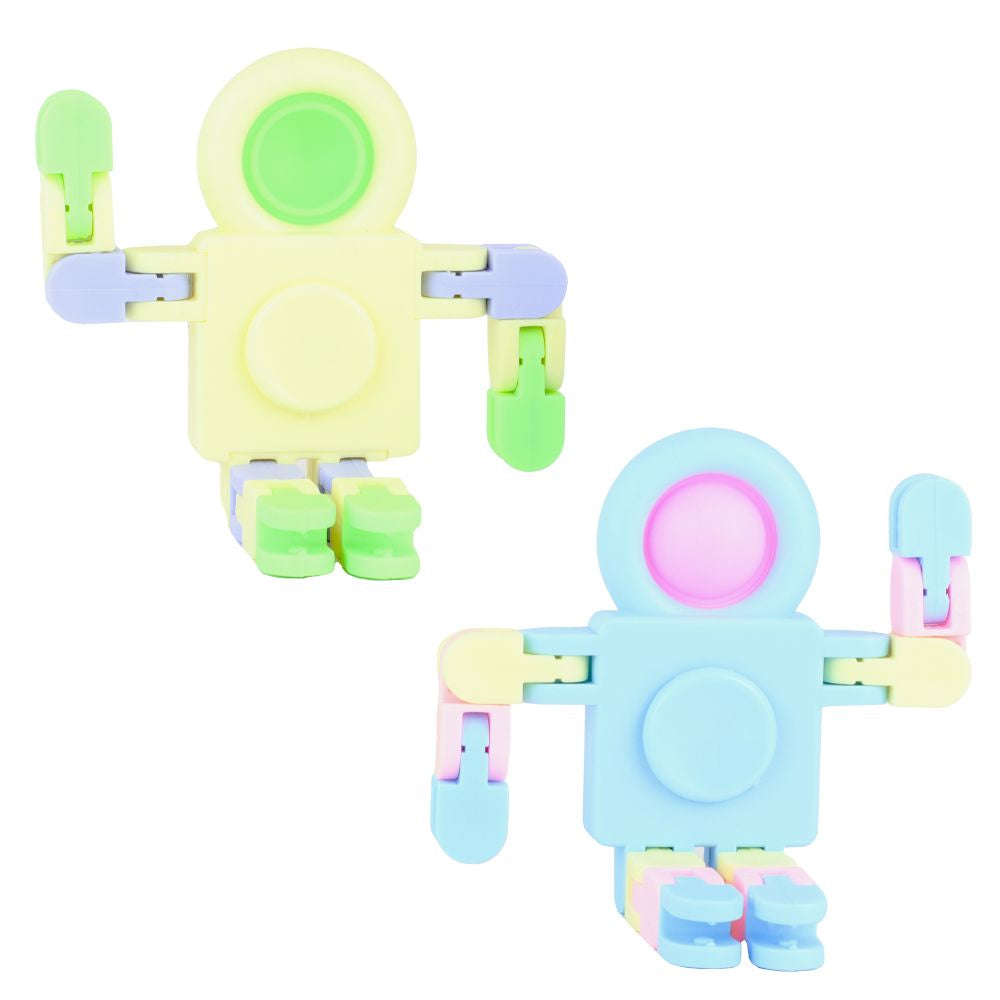 2 different coloured fidget robot toys on a white background