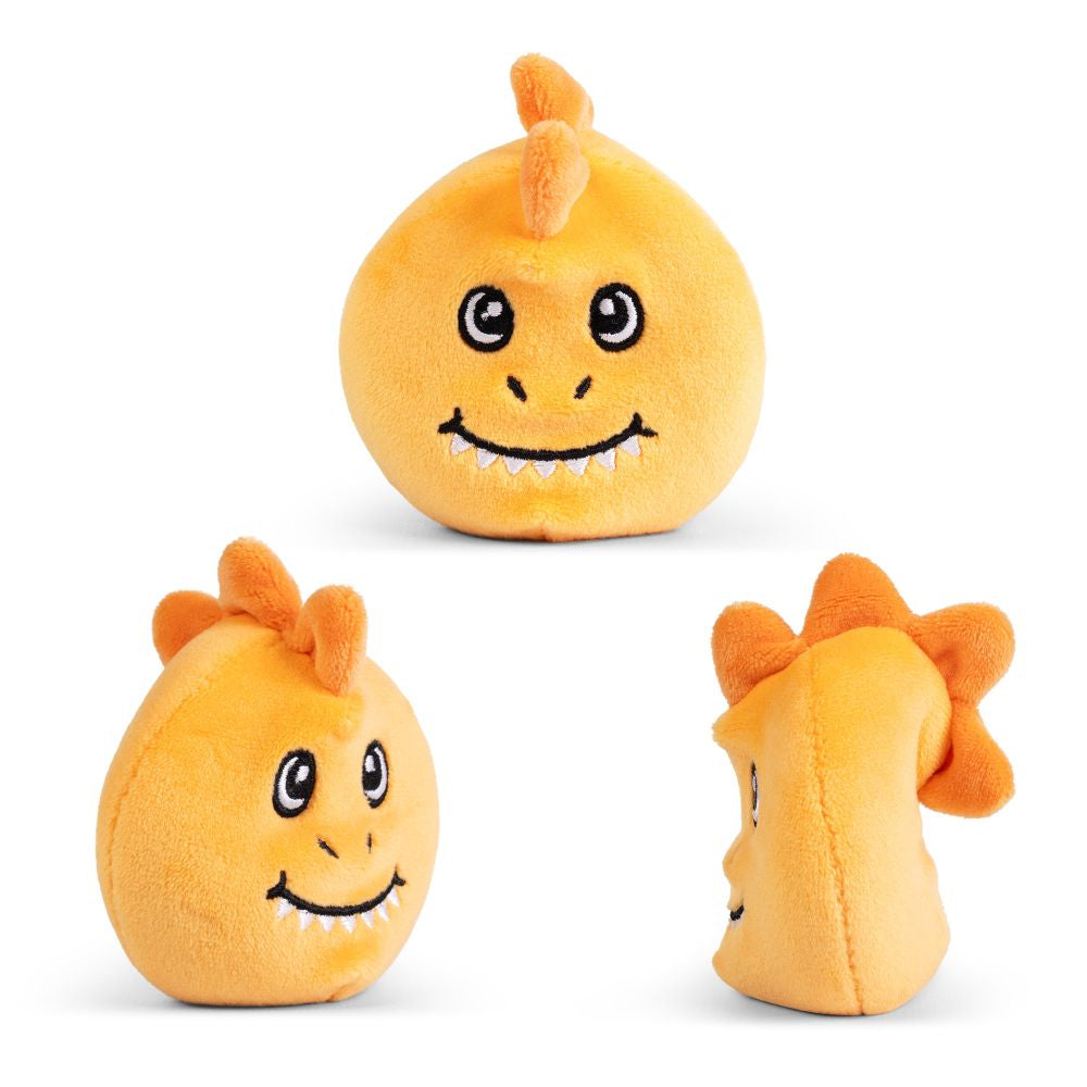 Orange sand filled dinosaur toys with a happy face