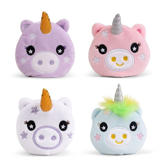 4 colourful plush sand filled unicorns