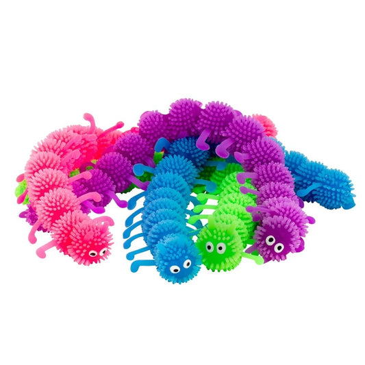 A pile of colourful stretchy centipede fidget toys