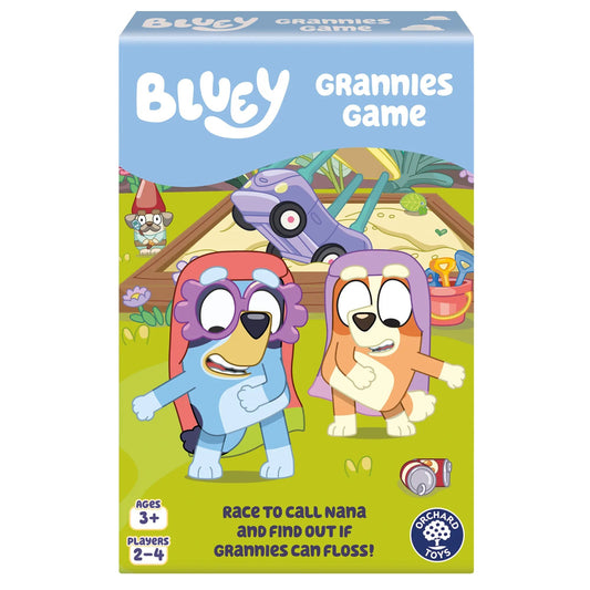 Box for Orchard Toys Bluey Grannies Game for children, with Bluey and Bingo pictured