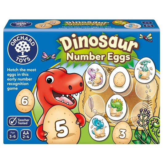 Box for Orchard Toys Dinosaur Number Eggs childrens game with trex and baby dinosaurs