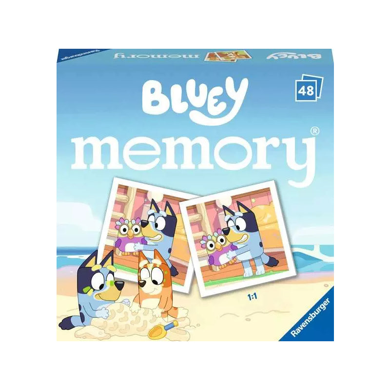 The box for the ravensburger memory game based on Bluey