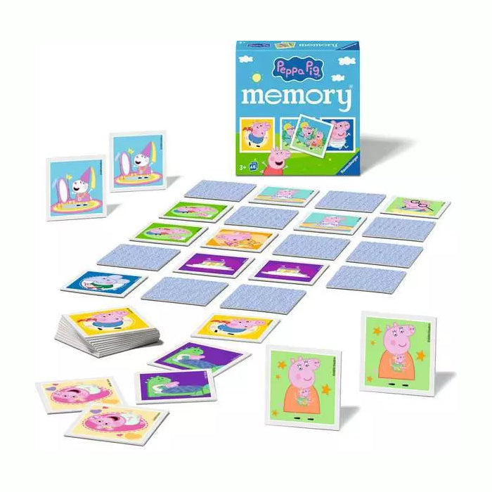 Peppa Pig memory game with cards and packaging on a white background