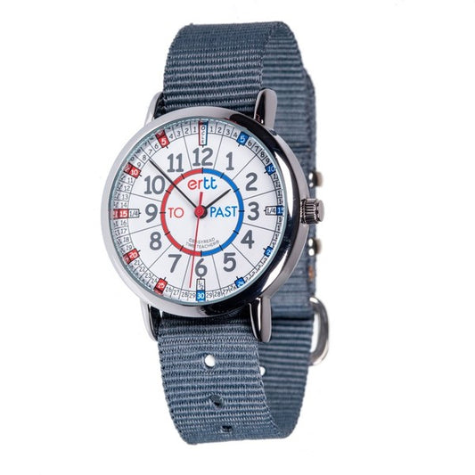 Classic Watch Red/Blue Face Grey Strap